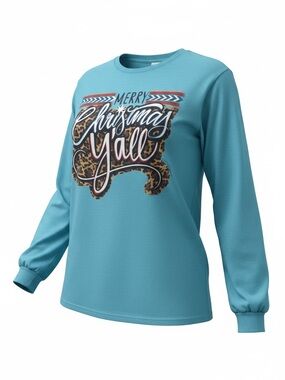 Merry Christmas Y’all Turquoise Tee | One 24 Rags | Size Medium